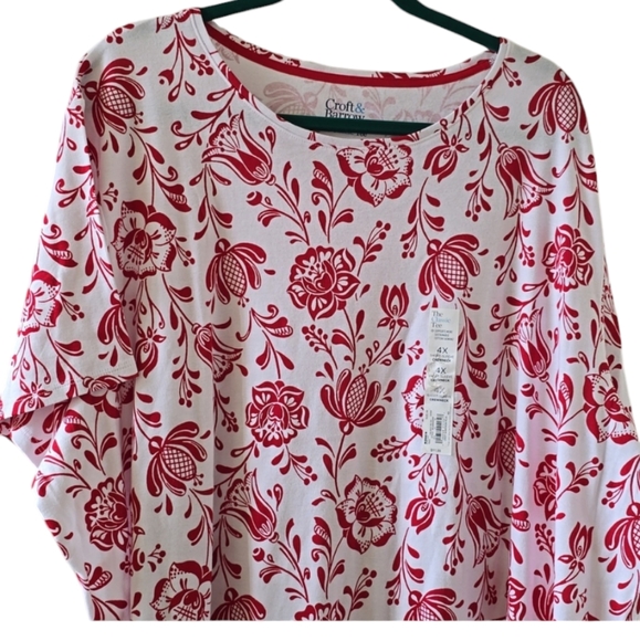 CROFT AND BARROW WOMEN'S PLUS SIZE SHORT SLEEVE RED & WHITE PULLOVER TOP SIZE 4X - Picture 2 of 11